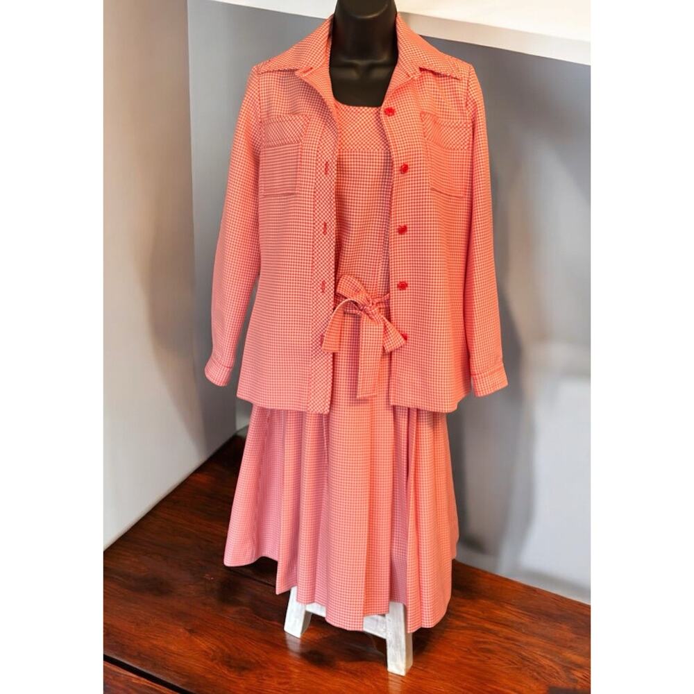 Vtg Saks Fifth Avenue Albert Nipon Red Gingham Pi… - image 1